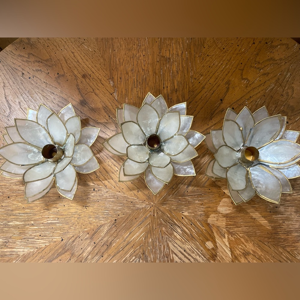 White lotus capiz candle holders
